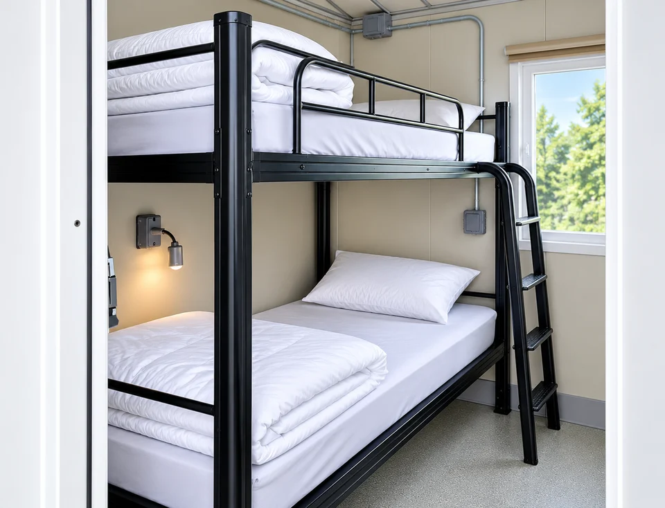 Bunk-bed sleeping-room interior in a portable sleeper and bunkbed trailer rental